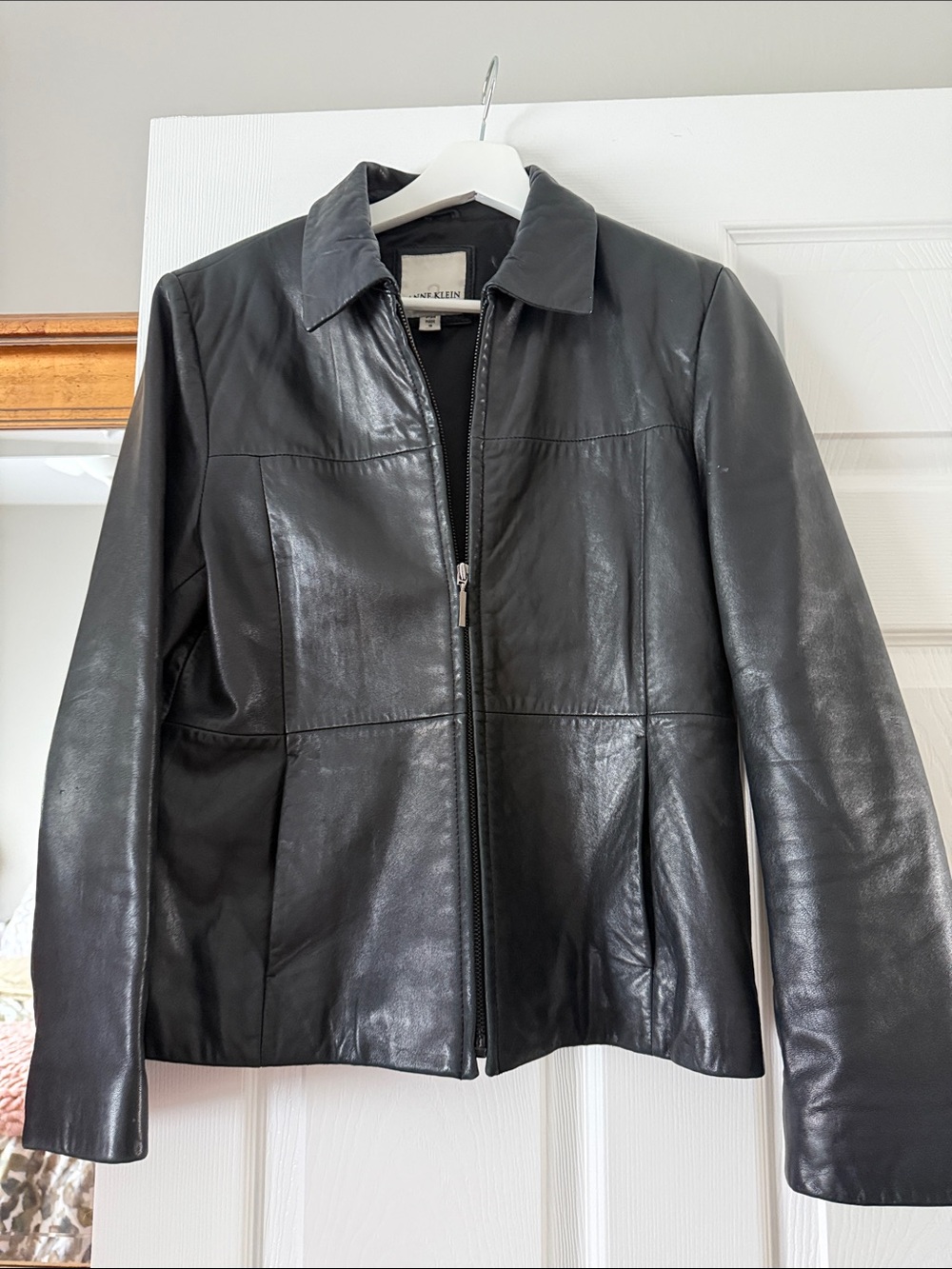 Anne Klein Black Leather Zip-Front Jacket